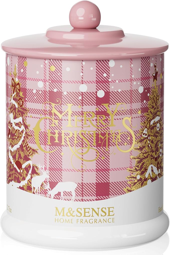 M&SENSE Winter Candles Frosted Rose Scented, 12.7oz 75 Hours Clean Burn, Non Toxic Soy Wax 2 Wick, Luxury Christmas Holiday Gifts for Women, Decorative Jar Candles for Home