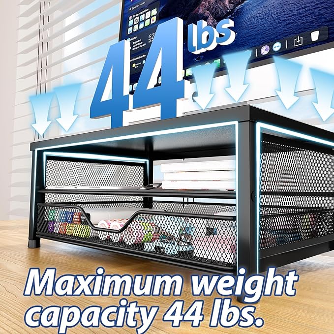 OPNICE Computer Monitor Stand Riser, Desk Organizers and Accessories with Drawer, Laptop Stand, Office Desk Accessories & Workspace Desktop Organizers Storage for Office Supplies(Brown)