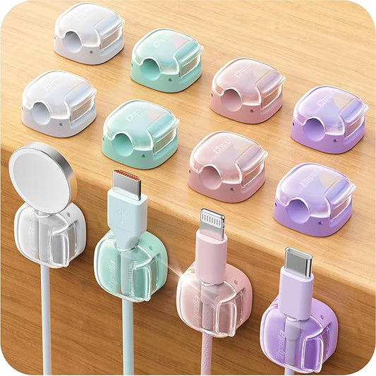 12 Pack Cord Holder Cable Clips,Cord Clips Multicolor [Dual Spring & Clasp Lock],Cute Phone Cord Holder for Nightstand, Chfeila Home Office Organizer Cable Clips for Car Desk Workspace Teen Room Decor
