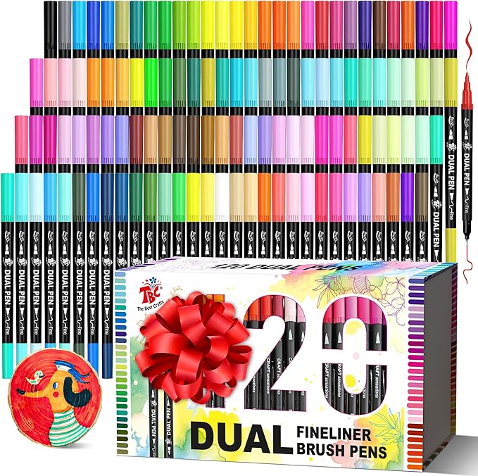 TBC The Best Crafts Dual Markers Brush Pens Set, 120 Art Markers Christmas Gifts for Adult Book Cards Drawing Craft Kit Teacher Office Supplies (120 Colors)