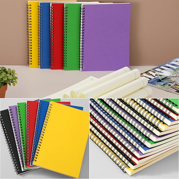 Leelosp 12 Pack Small Spiral Notebook A5 Lined College Ruled Spiral Journal Notebook 5.5 x 8.3 Inch Kraft Cover, 120 Pages for Work Students Office Business(Black, Yellow, Green, Purple, Red, Blue)
