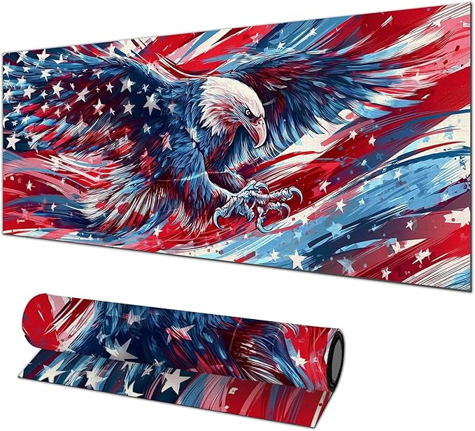 Large Mouse Pad 31.5 x 11.8 Inch Bald Eagle American Flag Desk Mat Extended Gaming Mousepad Non Slip Waterproof Desk Pad Keyboard Mat Office Computer Accessories