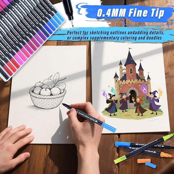 36 Colors Brush & Fine Dual Tip Art Markers Set for Adult Kids Coloring, Dual Tip Colored Pens Markers Quick Drying Without Fading ,Water Based Marker for Calligraphy, Journal ,Doodling,Painting