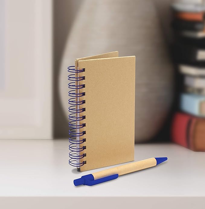 Mini Spiral Notebooks with Black Ink Pens Set of 10, Bulk Pack - Perfect for School, Office, Business, Home - Blue