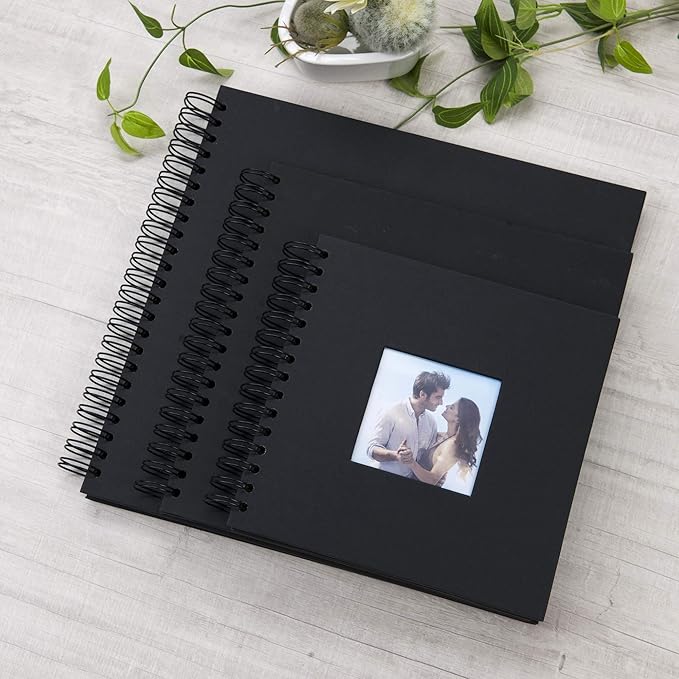 10 x 10 Inch DIY Scrapbook Photo Album with Window Design Cover 80 Pages Craft Paper Memory Book for Weeding Anniversary Travel and Baby (Black)