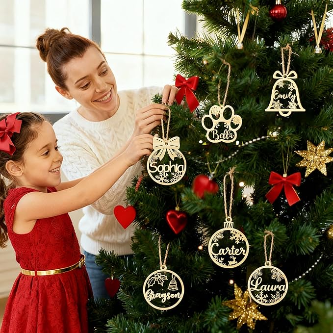 Personalized Christmas Ornaments with Name,Wooden Christmas Tree Ornaments 2025 with Custom Family Name for Kids Adults,Xmas Ornaments for Christmas Tree Gifts (01-6 Styles of Christmas Ornament)