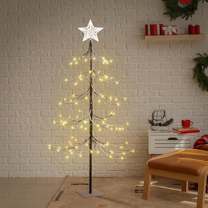 LIGHTSHARE 4 ft. Snowy Fir Tree, 112 LED Lights, for Indoor and Outdoor Use, Warm White, for Home Festival Party Christmas (4FT)