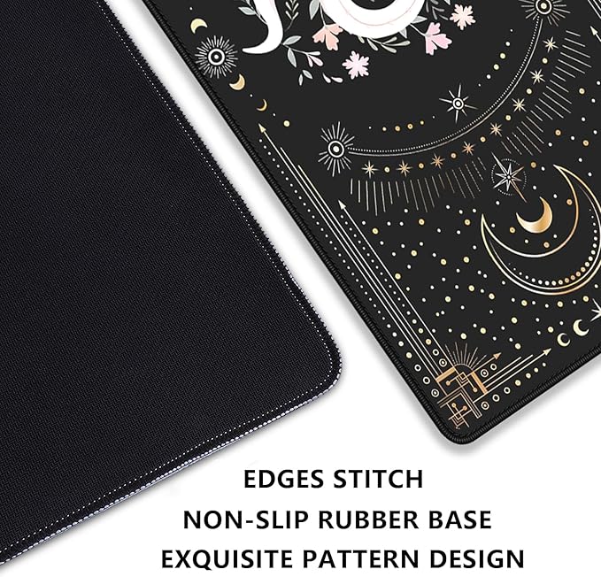 Mysterious Starry Sky Moon and White Snake Pattern Large Extended Gaming Mouse Pad E-Sports Office Desk Mat Keyboard Pad Rubber Non-Slip Computer Mouse Mat Suitable for Home Office Work(27.5X11.8 in)