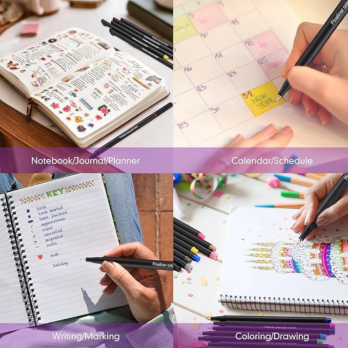 12 Sets Journal Planner Pens 24 Colors Fineliner Pens Bulk 0.4 mm Fine Tip Drawing Markers for Bullet Journaling Sketch Writing School Office Supplies Holidays Charity Event Party Favors