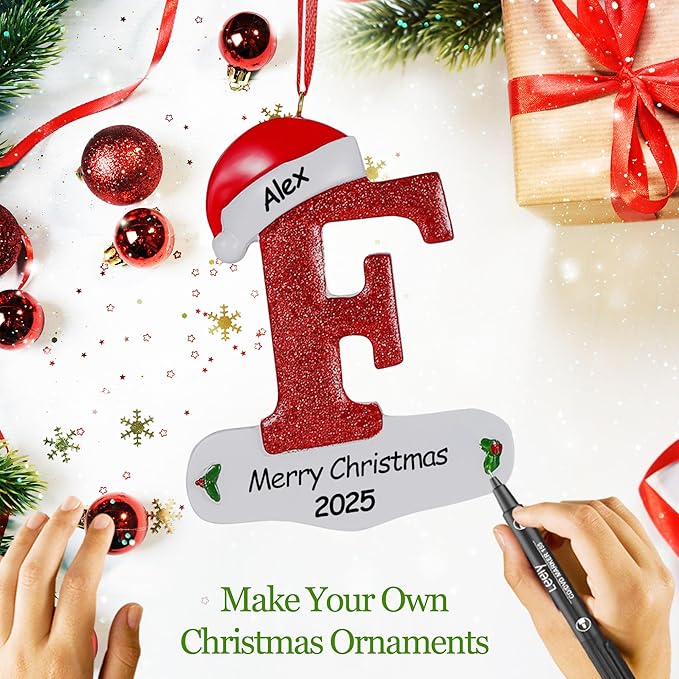 Personalized 26 Letters Ornaments for Christmas Tree 2025, Custom Christmas Ornament with Family Member's Names 3D Resin Xmas Hanging Pendant Original Gifts for Family Friend(F)