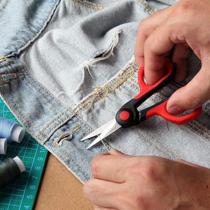 LIVINGO 4.5” Small Sharp Embroidery Scissors, Precise Detail Pointed Tip Stainless Steel Shears for Cutting Fabric, Needlework Thread Yarn Craft Sewing, Scrapbook, Paper, 2 Pack Red/Black