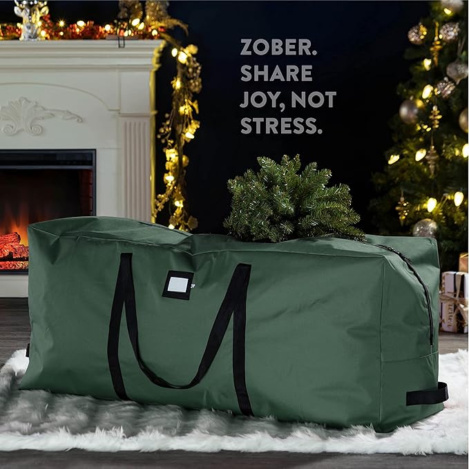 Zober Christmas Tree Storage Bag - Fits 7.5 Ft Artificial Trees - Tear Proof 600D Oxford Fabric Waterproof Christmas Tree Bag For Storage Box For Xmas - Strong, Durable Handles - Card Slot - Green