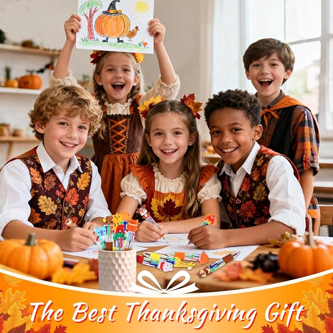 CZWZ 30Pcs Mini Multicolor Pens in One 4-in-1 Cute Pens Bulk for Kids, Ballpoint Pen for Birthdays and Children's Parties, Fun Gifts Assorted Ink Kawaii Pen(Thanksgiving)