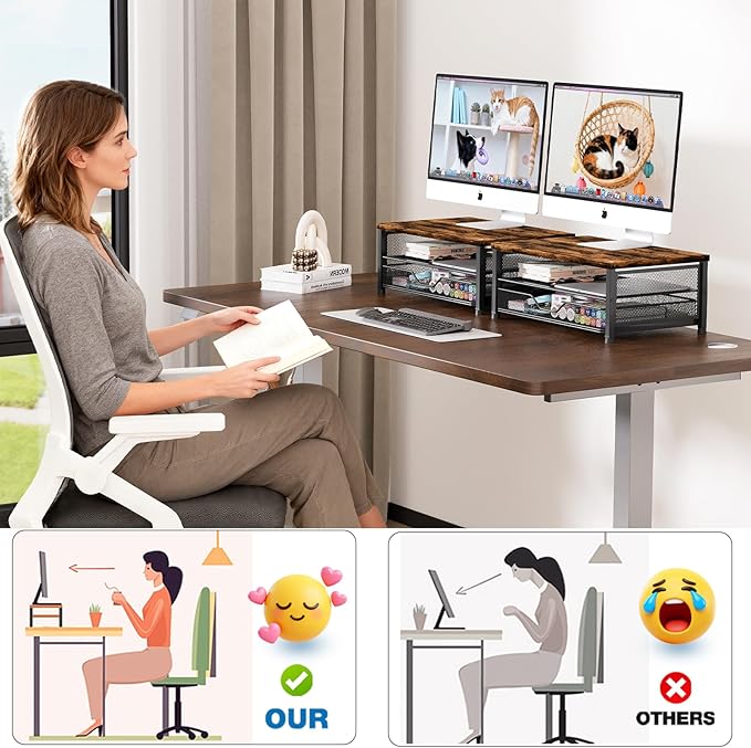 OPNICE Computer Monitor Stand Riser, Desk Organizers and Accessories with Drawer, Laptop Stand, Office Desk Accessories & Workspace Desktop Organizers Storage for Office Supplies(Brown)