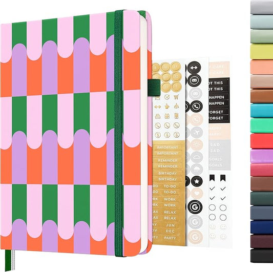 &And Per Se Dotted Journal Notebook for Women&Men with Pattern, A5 Hardcover, 160 Pages 100GSM Thick Dotted Paper, 3 Sheets of Stickers Included(Color Block)