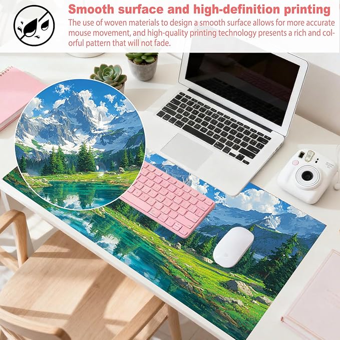 Nuxovilar Professional Large Mouse Pad & Computer Game Mouse Mat (35.4x15.7IN, Fresh Landscape with Lake & Mountains Art) (90 * 40cm Fresh Landscape)