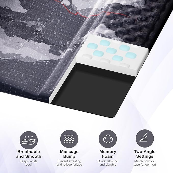 Ospelelf Ergonomic Mouse Pad and Keyboard Stand Wrist Rest Set, Memory Foam Comfort, Pain Relief for Typing, Office Desk Accessories, Map