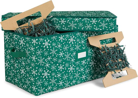 Covermates Keepsakes Christmas Light Storage Box - Carrying Handles, Sturdy Interior Walls - Holiday Storage, Green Snowflake