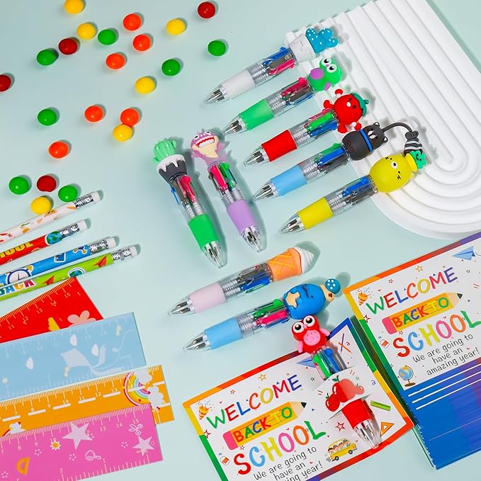 CZWZ 30 Set Cute Multicolor Pens in One 4-in-1 Fun Pens Bulk with 30 Gift Cards for Kindergarten Party Welcome Back To School Student Gift Bulk Office School Exchange Gifts