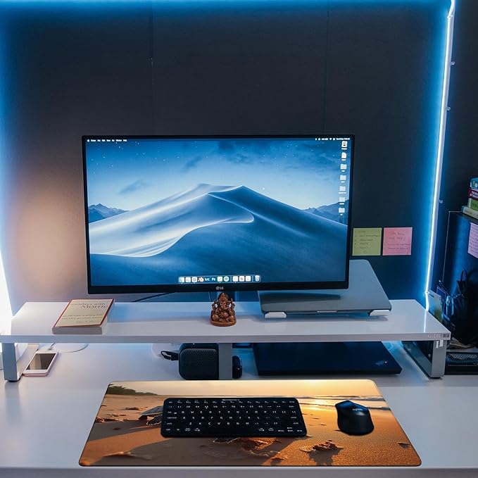 Large Gaming Mouse Pad for Desk, Baby Turtles On Beach Desk Mat, Cute Sea Turtle Desk Pad, 31.5"x15.7" Extended Big Computer Keyboard Mouse Pad with Non-Slip Base and Stitched Edge