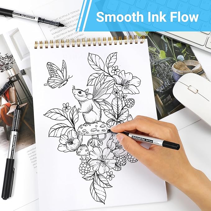 Rollerball Pens Fine Point Pens, 26 Pack Black Liquid Ink Rollerball Pens, 0.5mm Roller Ball Pens, Smooth Writing for Journaling School Office