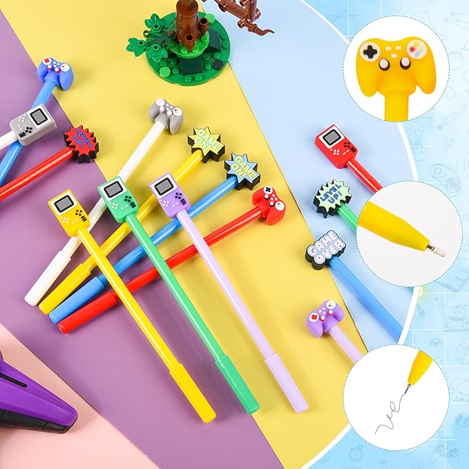 100 Pcs Video Game Cartoon Cute Fun Pens for Kids Kawaii Games Handle Level Up Games Console Shape Gel Black Ink Pen Cute Video Game Pens for School Office Home Student Kids Present