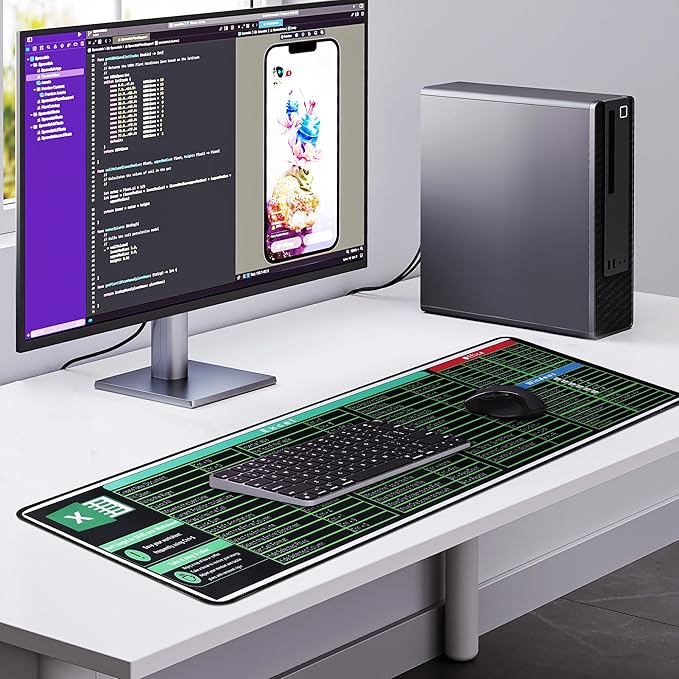 Large Gaming Mouse Pad Extended XXL Mouse Mat Long Desk Pad with Stitched Edges for Keyboard Home Office Gaming Work Big Desk Pad (35.4x15.7IN,90x40) (Excel Shortcuts)