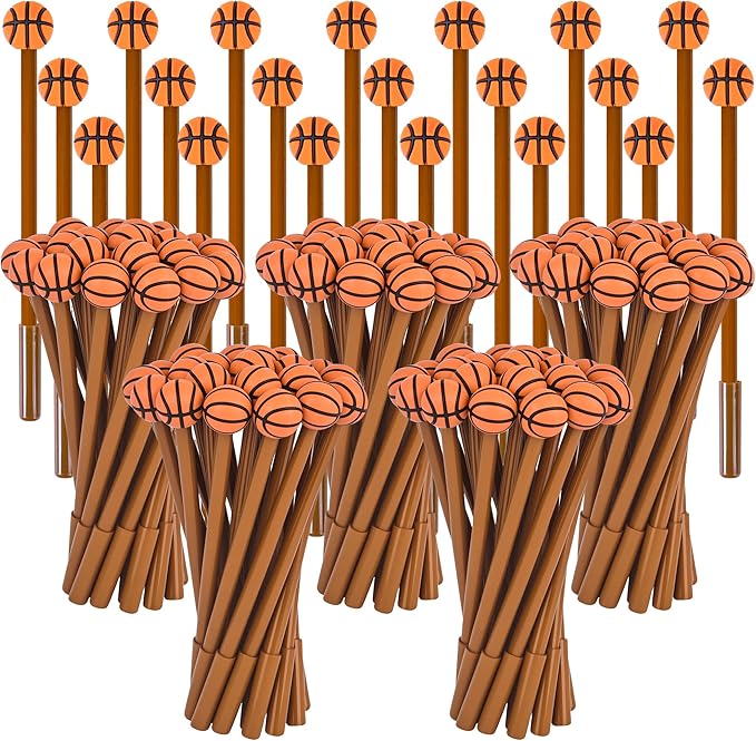 LiYiQ 100 Pcs Basketball Cartoon Cute Fun Pens for Kids Kawaii Soccer Shape Gel Black Ink Pen Cute Basketball Pens for School Office Home Student Kids Present