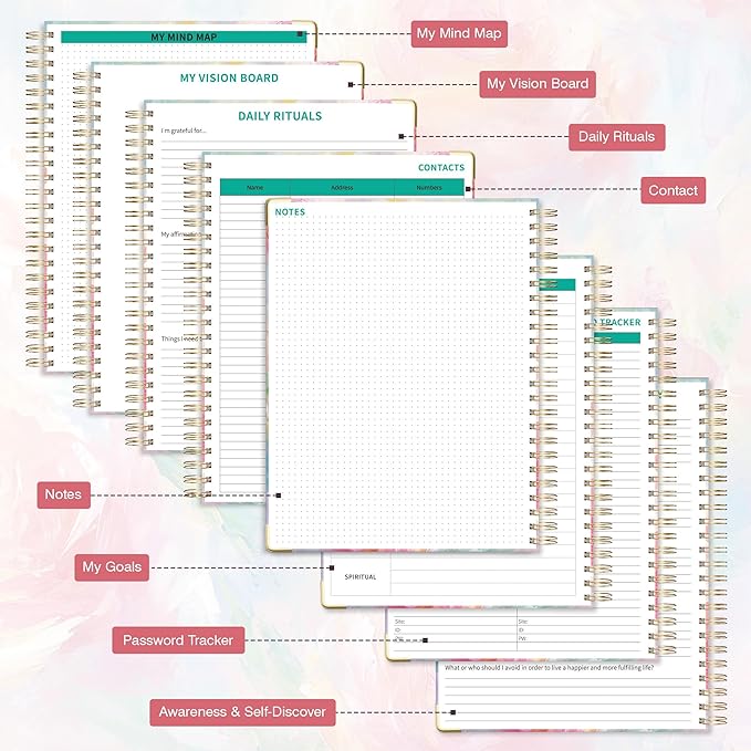 Ospelelf Undated Spiral Bound Planner Daily, Weekly and Monthly Planner, Pink Teacher Student Planner 12 Month 8.5 x 11
