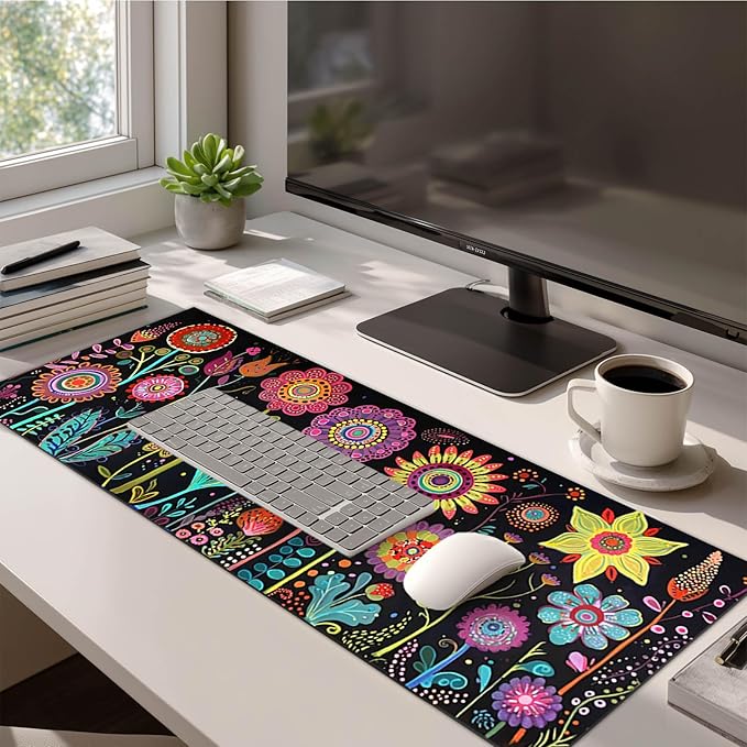 Large Mouse Pad 31.5 x 11.8 Inch Colorful Floral Desk Mat Oversized Extended Mousepad Waterproof Non Slip Rubber Base Desk Pad Keyboard Mat Computer Accessories for Office Home