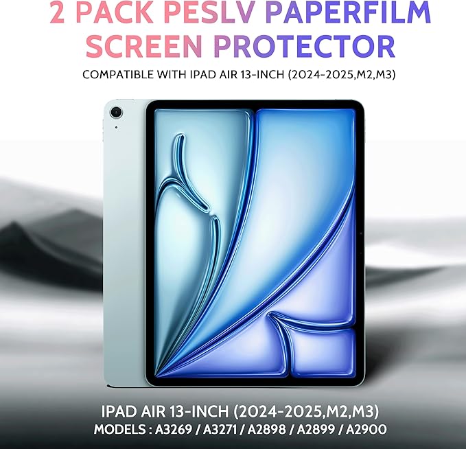 2 Pack Like Paper Screen Protector for iPad Air 13 Inch 2024/2025 (M2/M3, 6th/7th Gen), Matte Anti Glare PET Film/Blue Light Filter Eye Protection Cover/Drawing & Writing Feel Like on Paper