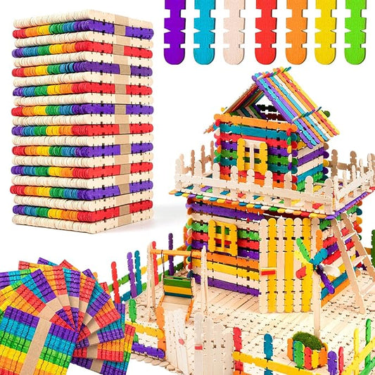 1000Pcs Colorful Sawtooth Wood Craft Sticks, Natural Jumbo Sawtooth Popsicle Sticks for DIY Craft, Kids Education Supplies