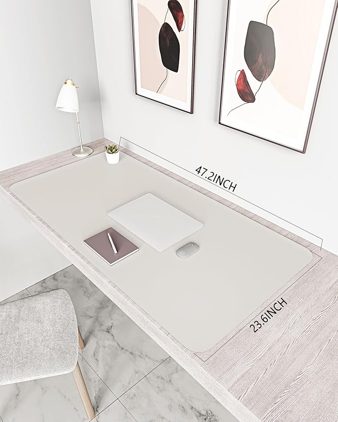 YSAGi Non-Slip Leather Desk Pad XL Size, Waterproof Laptop Computer Desk Keyboard Mat, Table Protector Blotter Mat, Large Mouse Pad for Office/Work/Home/Decor(Apricot Gray, 47.2" x 23.6")-No Band