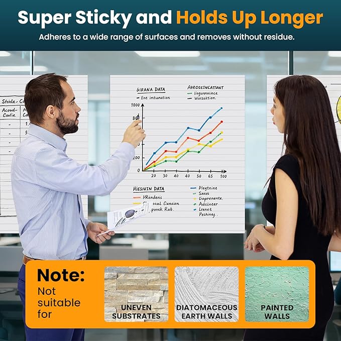 OLenyer Super Sticky Easel Pad, 25x 30IN, Large Self Stick Flip Chart Paper for Office School Classroom Supplies, 30 Sheets/Pad, 6 Pads/Pack, White, Lined