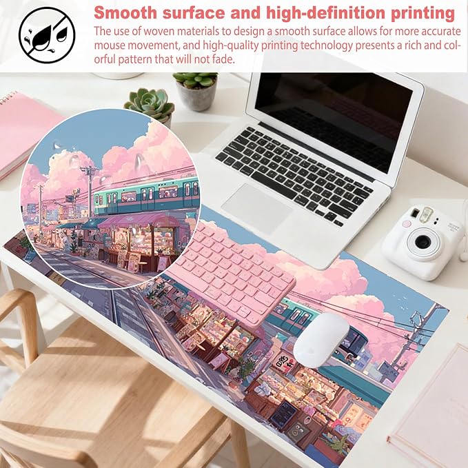Nuxovilar Professional Large Mouse Pad & Computer Game Mouse Mat (35.4x15.7IN, Pastel Cartoon Town Art) (90 * 40cm Pastel Cartoon Town)