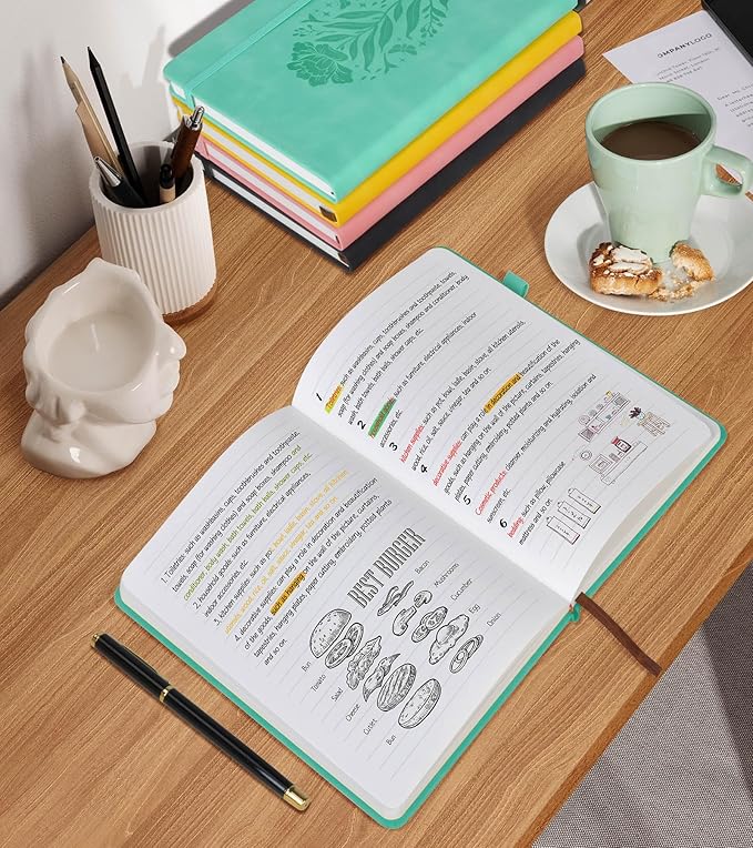 Lined Journal Notebook for Women, Hardcover Leather Journaling Notebooks, B5 200 Pages Large Journals for Writing, College Ruled Notebook for Work School, Note Taking Diary 7.6'' X 10'' Green