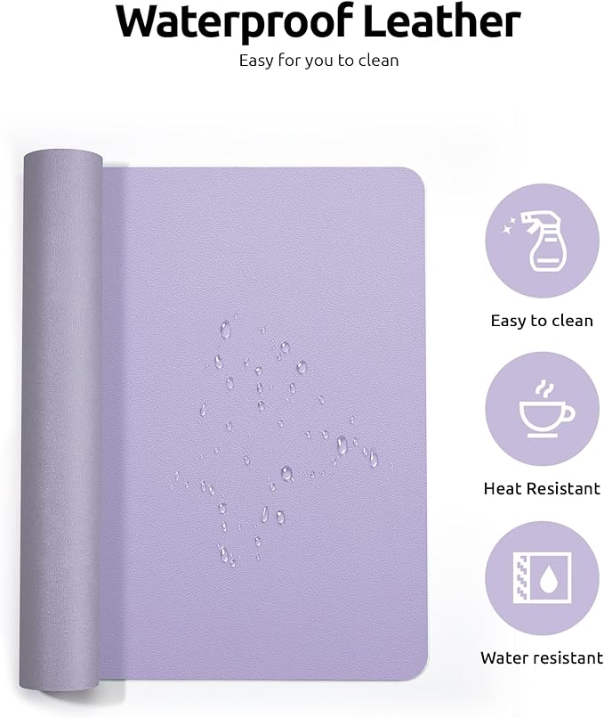 YSAGi Leather Desk Protector, Office Mat, Large Mouse Mat, Non-Slip PU Leather Blotter, Laptop Pad, Waterproof Writing Pad for Office and Home (Light Purple, 23.6" x 13.8")