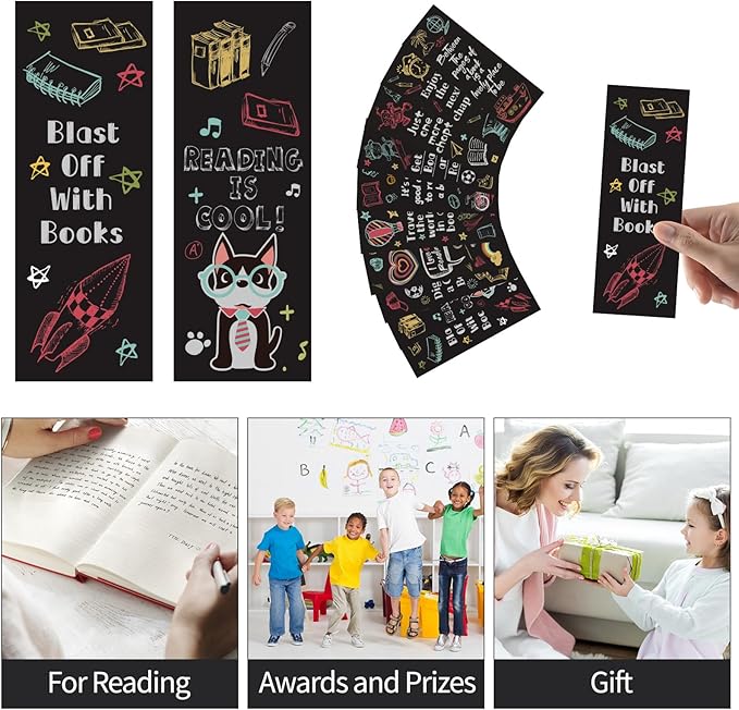 LiYiQ 100 Pcs Reading Rocks Bookmarks Rockets Design Bookmarks 7×2.5-inch Double-Sided Bookmarks for Book Lovers Cute Bookmarks for Reading Bookmarks for Students School Supplies
