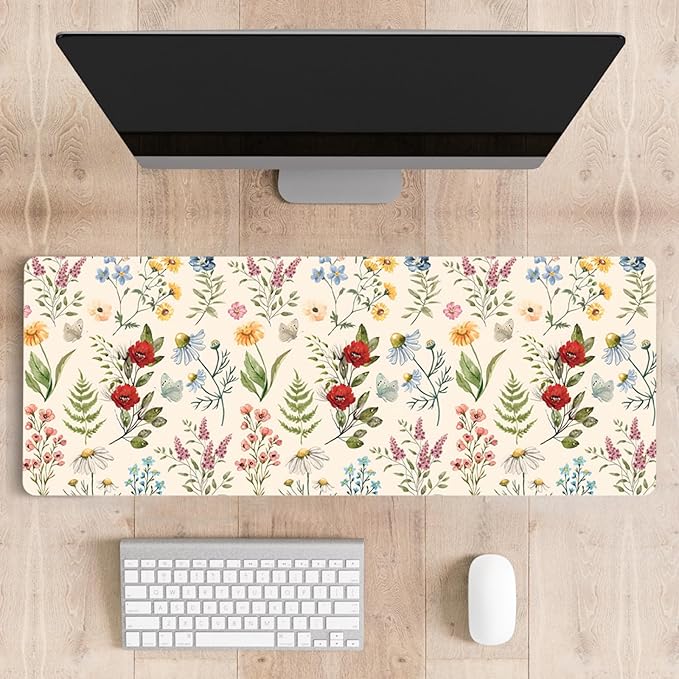 Mousepad Desk Mat Gaming Large Keyboard Cute Office Desktop Computer Laptop XXL Long Big Kawaii Aesthetic Girly Pretty Design Women Girl Gamer Oversized Wide 30x12'' Mousepad, Plant Flower