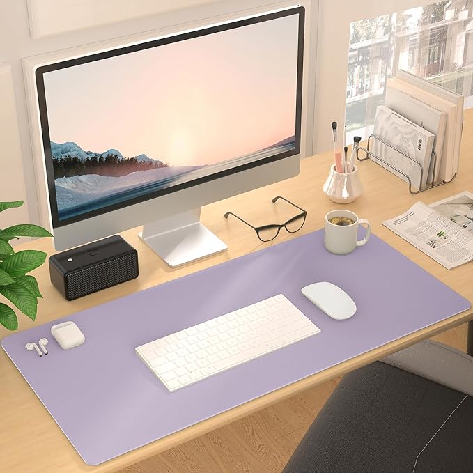Leather Desk Pad Protector, Mouse Pad, Non-Slip Computer Mat for Desk, PU Leather Office Desk Mat for Home & Office, Waterproof Laptop Desk Blotter for Keyboard and Mouse, VioletTulip (15.7''X31.5'')