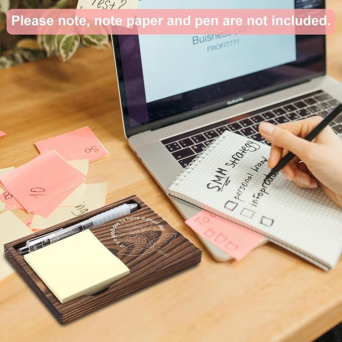 Motivational Gifts, Inspirational Gifts, Positive Gifts, Encouraging Gifts, Sticky Note Holder, Post-it Note Dispenser for Desk, Wooden Post-it Note & Pen Holder 6.5" x 4.7" - FTA119