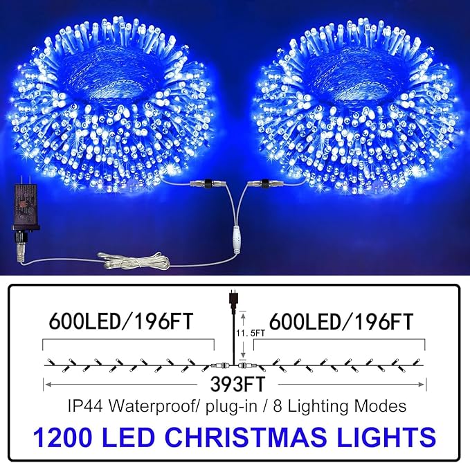 Outdoor Fairy Lights Waterproof, Plug in String Lights with 8 Modes Timer, 392Ft 1200 Twinkle LED Outdoor & Indoor Decor for Girl's Bedroom/Garden/Patio/Yard/Wedding/Holiday Party