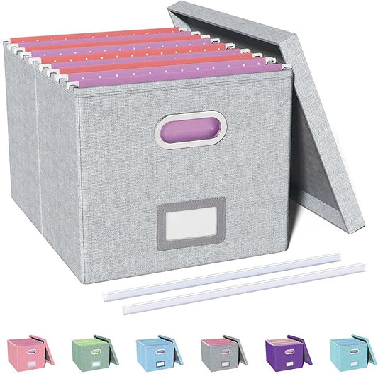 Oterri File Organizer, File Box, File Cabinet for Letter File Folder Storage, Hanging File Organizer for Office/Decor/Home,Document Organizer, 1 Pack,Gray-White-Box Only
