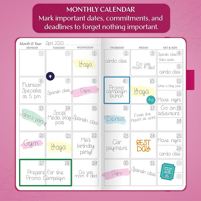 Legend Planner Pocket – Small Undated Monthly & Weekly Goal Journal and Calendar for Productivity, Mini Life Organizer Planner Perfect for Purse, Size: 3.5" x 6.2" Hardcover – Hot Pink