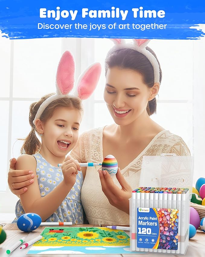 D-FantiX 120 Colors Acrylic Paint Markers for Kids Adults, Fine Tip Acrylic Paint Pens for Wood, Fabric, Glass, Canvas, Ceramic, Plastic, Rocks, Eggs, Shoe, DIY Arts and Crafts Scrapbook Supplies