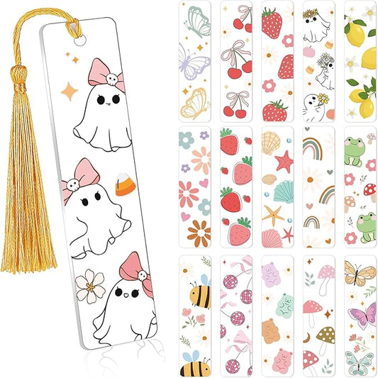 Luvsweeets Fruit UV DTF Bookmark Wraps - 16 Sheets Cute UV DTF Decals for Acrylic Bookmarks Ghost Butterfly Strawberry Flower UVDTF Decals DIY Blank Bookmarks Rub on Transfers Stickers for Book Lover