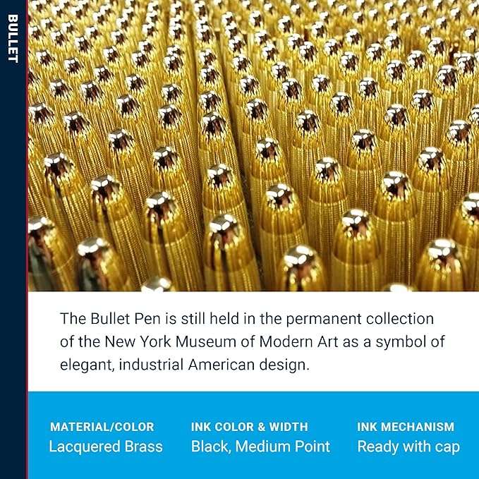 Fisher Space Pen Bullet Pen, Ballpoint, Black Ink, Gold Lacquered Brass, Pocket Clip,Gift Box