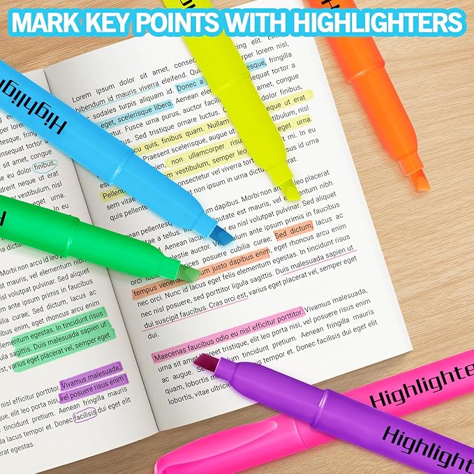 Highlighters, Chisel Tip Dry-Quickly Highlighter Markers, 108 Count-6 Assorted Colors Highlighters Bulk Pack for Adult Kids, Office Classroom Must Have, School Supplies for Teachers