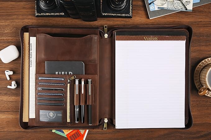 Leather Portfolio Case for 12.9-inch iPad Pro, Business & Personalized Padfolio for A4 Notepad (Dark Khaki)