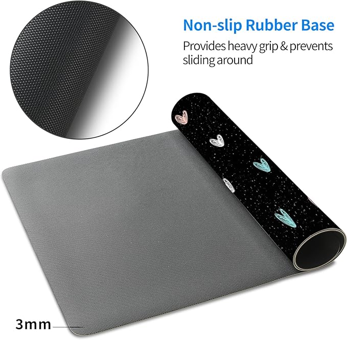 MAYCARI Cute Desk Mat Cartoon Desk Pad Mouse Pad Kawaii Large Love Heart Gaming Mousepad XXL Laptop Keyboard Desktop Writing Pad for Girls Students 31.5"X15.7"